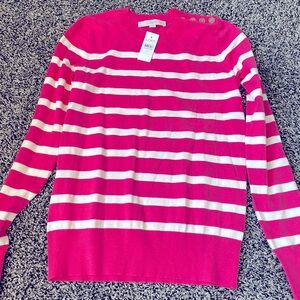 LOFT Pink and White Striped Sweater